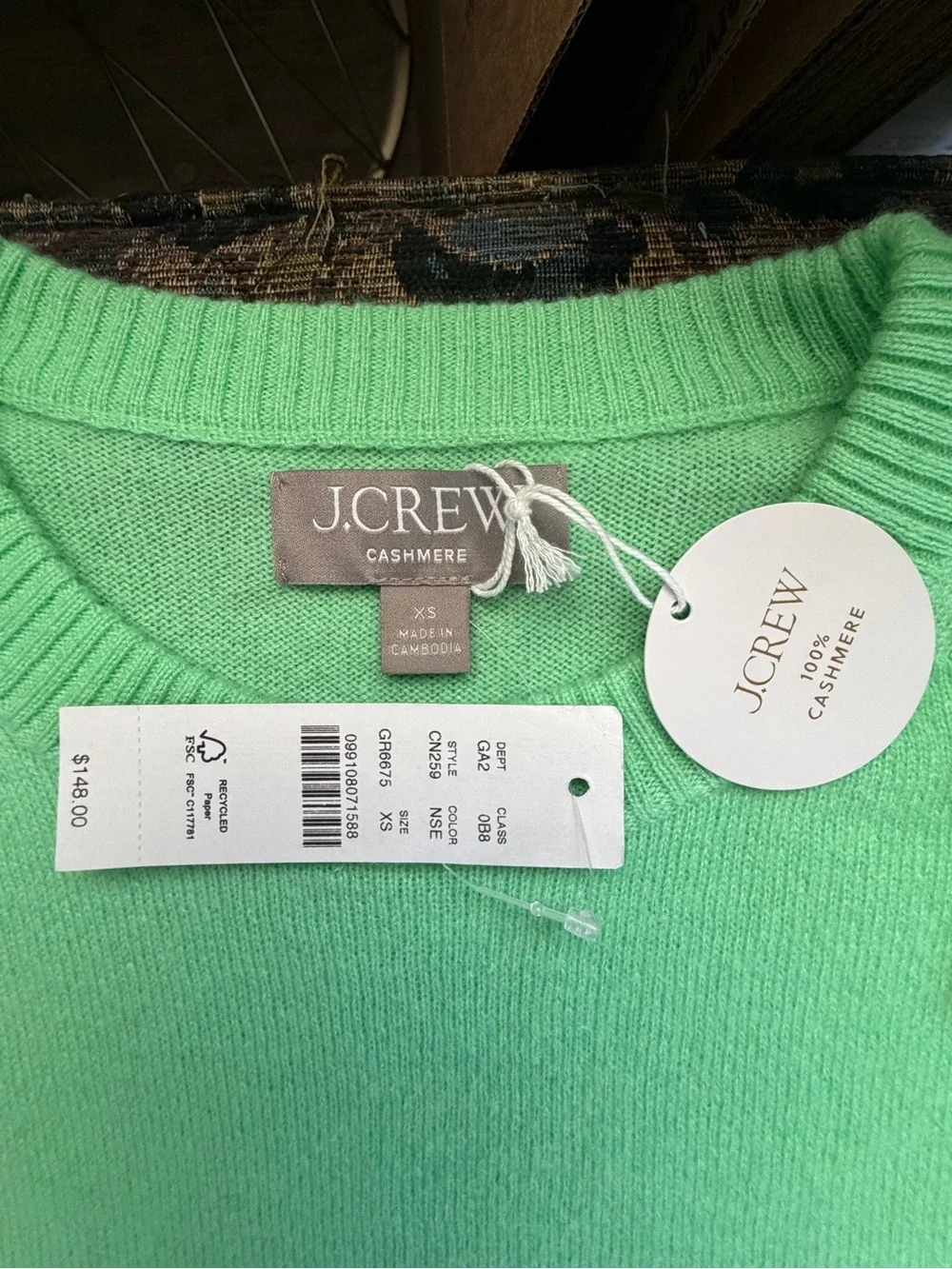 NWT J.Crew 100% Cashmere Crewneck Sweater Pistachio Green XS